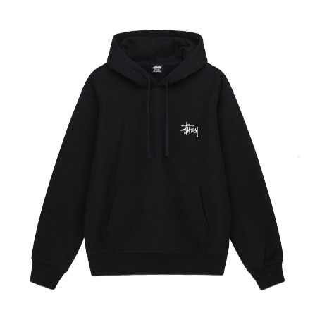 Stussy hoodie in relaxed fit, featuring an iconic logo design, perfect for embracing casual vibes and comfortable streetwear style.